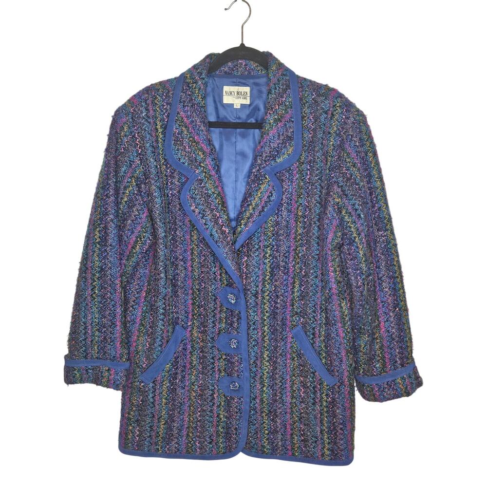 Maximalist Jacket Grandmacore Bright Color Tweed EUC City Girl Nancy Bolen b-58